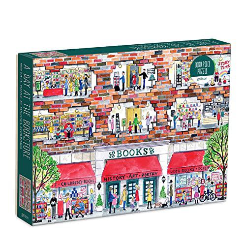 A Day at The Bookstore 1000 Piece Puzzle from Galison - Beautifully Illustrated Jigsaw Puzzle of a Local Bookstore, 27" x 20" Fun & Challenging, Unique Gift Idea by Galison